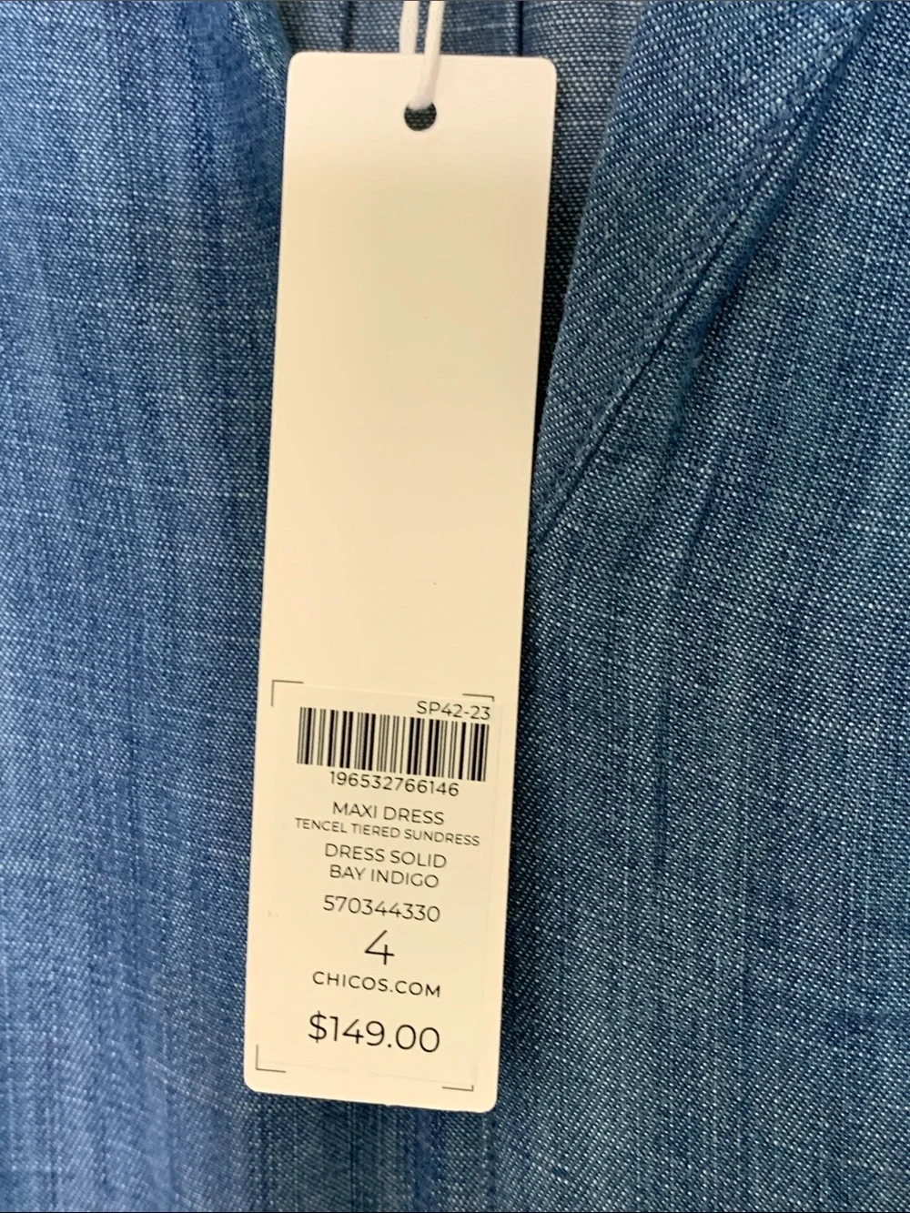 Chico's Blue Chambray Tencel Tiered V-Neck Maxi Dress Plus size 20 - Picture 9 of 15
